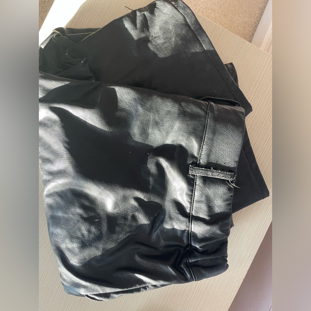 Black faux leather pants